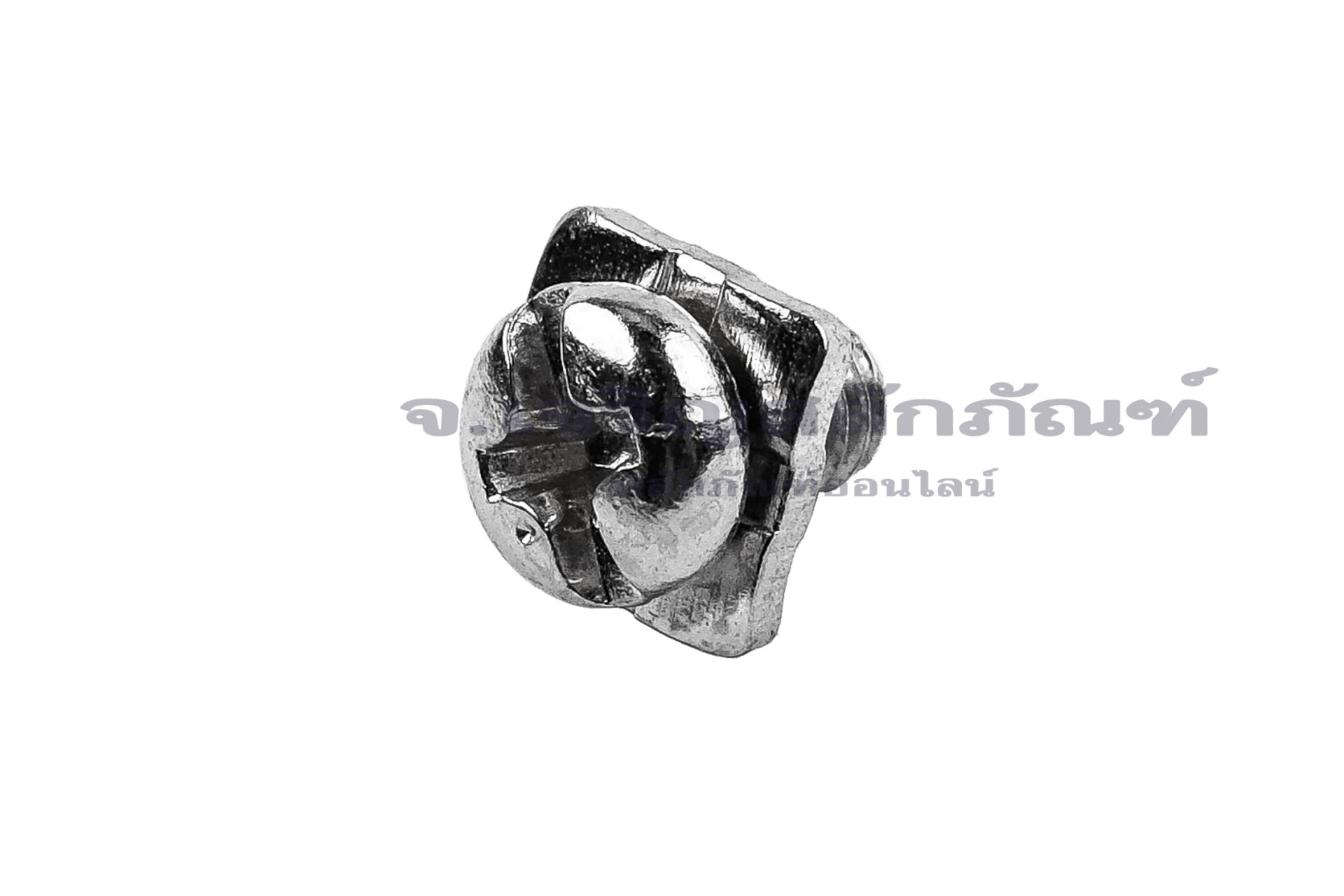[E] น็อตยึดสายไฟ สแตนเลสชุบนิกเกิ้ล M4x6 mm พร้อมแหวนทรงสี่เหลี่ยม ขนาด 7.5x7.5 mm